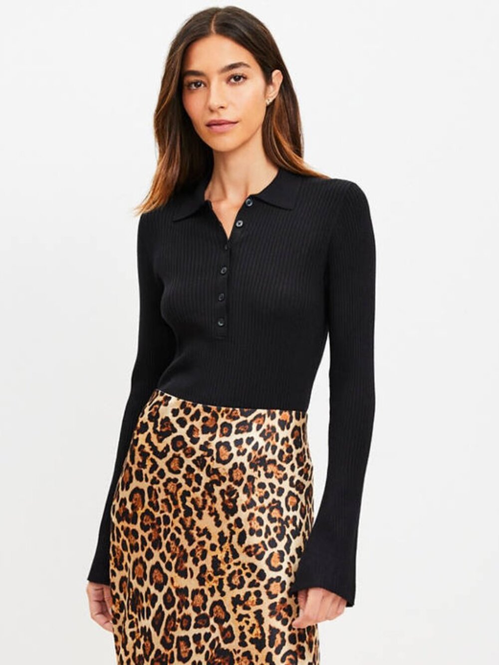 LOFT Black Ribbed Polo Sweater - XS